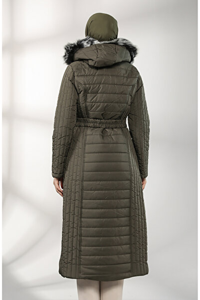 sefamerve Hooded Quilted Coat 0813-03 Khaki