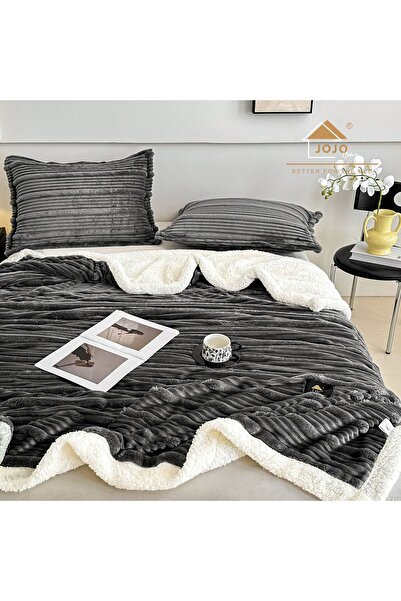 JOJO HOME Κουβέρτα Cocolino με χοντρό γούνινο ύφασμα Premium 200x230cm + 2 μαξιλαροθήκες 50x70cm, σκούρο γκρι