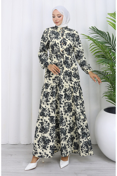 sefamerve Judge collar lace-up patterned dress 0192-01 black