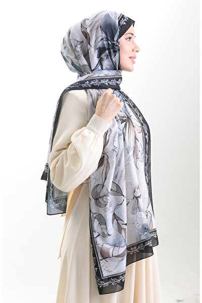 sefamerve Σάλι από γαλλικό μετάξι Hanzade 70330-12 Μαύρο βιζόν