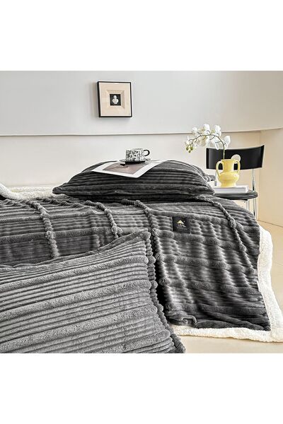 JOJO HOME Κουβέρτα Cocolino με χοντρό γούνινο ύφασμα Premium 200x230cm + 2 μαξιλαροθήκες 50x70cm, σκούρο γκρι