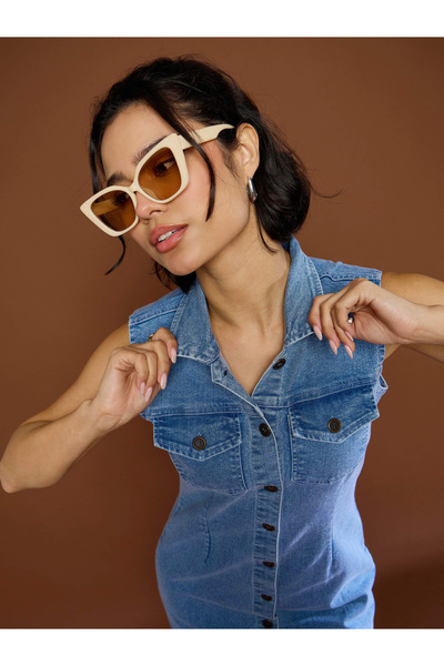 Sassafras By Styli Blue Denim Front Button Midi Dress