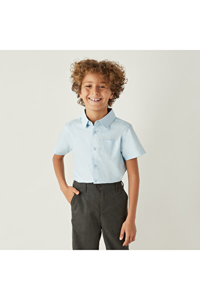 Juniors Solid Shirt with Chest Pocket and Short Sleeves