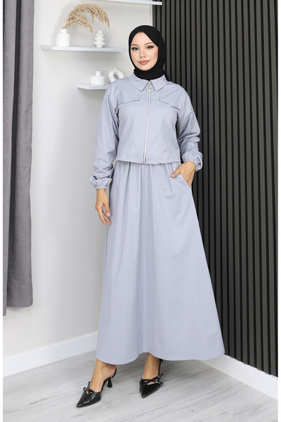 sefamerve Jacket Skirt Two-Piece Set 0184-01 Gray