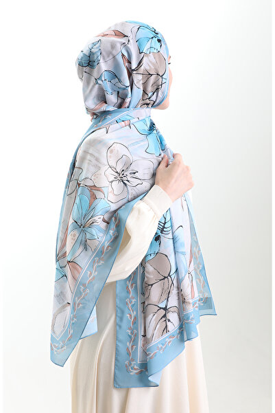 sefamerve Σάλι από γαλλικό μετάξι Hanzade 70330-02 Μπλε καφέ