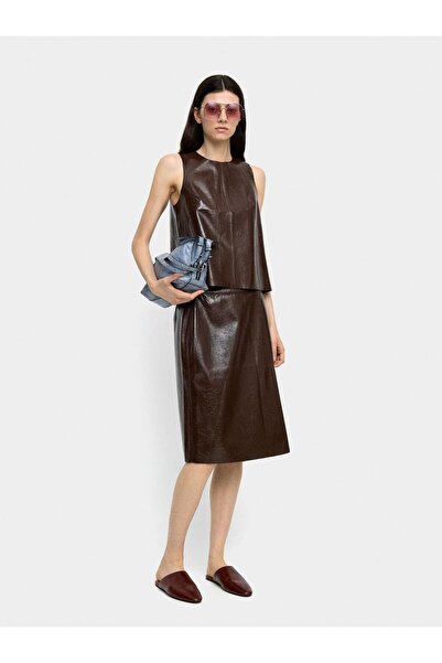 PARFOIS Deri Efektli Midi Etek