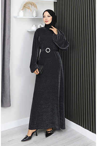 sefamerve Βραδινό φόρεμα από ύφασμα Scuba Glitter 0207A-01 Μαύρο