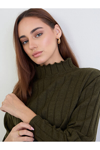 Styli Olive Ribbed Knit Longline Sweater and Pants Co-Ords