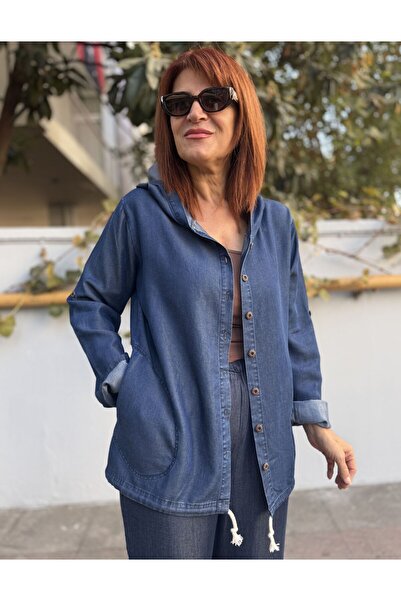 DenizEge Liyosel με κουκούλα Μπουφάν με κέντημα στην πλάτη Σκούρο Μπλε