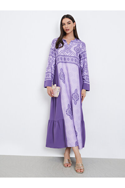 Take Two By Styli Purple Graphic Print Tiered Jalabiya