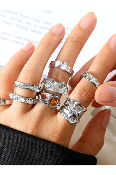 Take Two By Styli مجموعة من 7 خواتم مزخرفة من سبائك معدنية