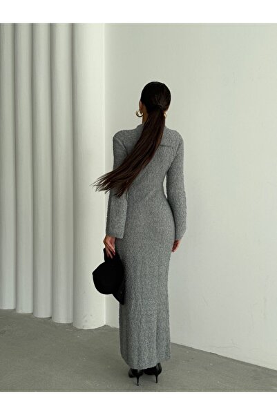 Paraf style Rochie tricotată cu mâneci lungi texturate