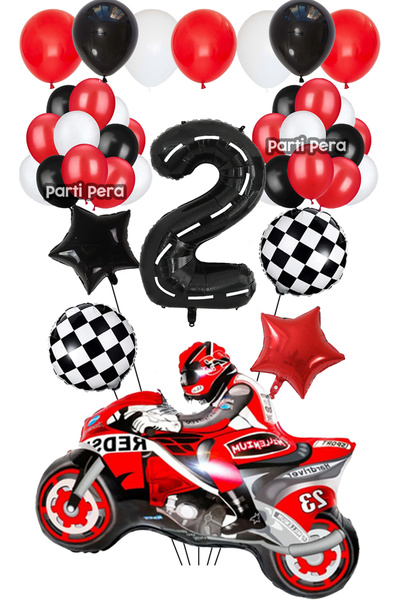 parti pera Yarış Temalı Motorsiklet Folyo Balon Doğum Günü Balon Seti Siyah R...