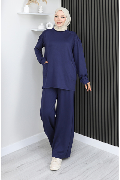 sefamerve Premium υφασμάτινο παντελόνι τουνίκ διπλό σετ 2163-05 Navy Blue