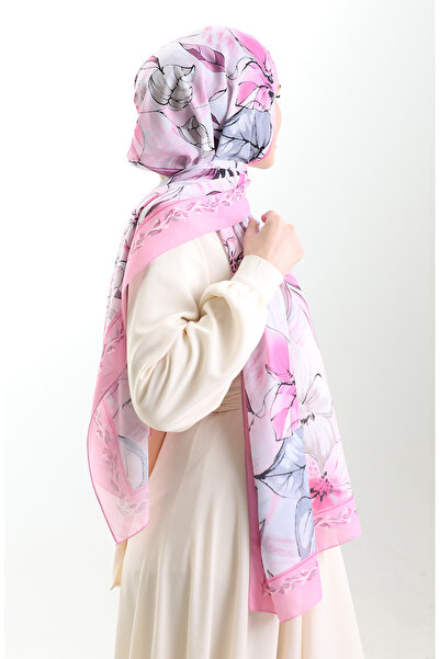 sefamerve Σάλι από γαλλικό μετάξι Hanzade 70330-15 Ροζ Γκρι