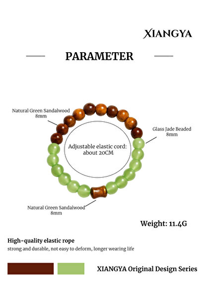 XIANGYA Beaded Bracelet For Ladies Green Sandalwood Bracelet with Jade Glass Beads
