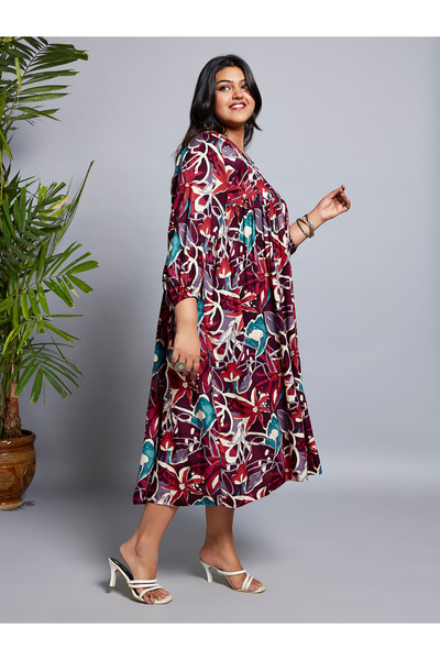 Globus By Styli Plus Size Multi All Over Print Fusion Midi Dress