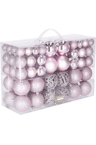 SERSIMO Set globuri de Crăciun, 100 piese, 3-6 cm, roz