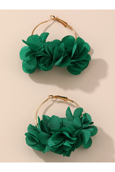 Take Two By Styli Green Floral Decor Hoop Earrings