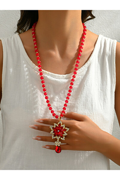 Take Two By Styli Embellished Flower Drop Beaded Necklace