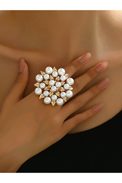 Take Two By Styli Embellished Faux Pearl Flower Ring