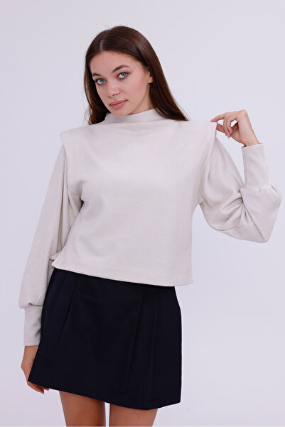 happinice Pulover tricotat din pernițe pentru umeri piese Ecru pentru femei