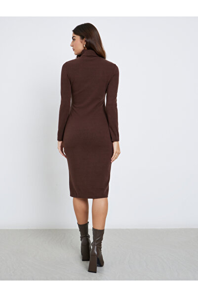 Styli Brown Turtle Neck Sweater Midi Dress