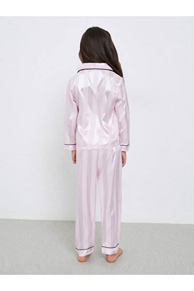 Take Two By Styli Girls Pink Striped Pocket Detail Shirt and Pyjama Set