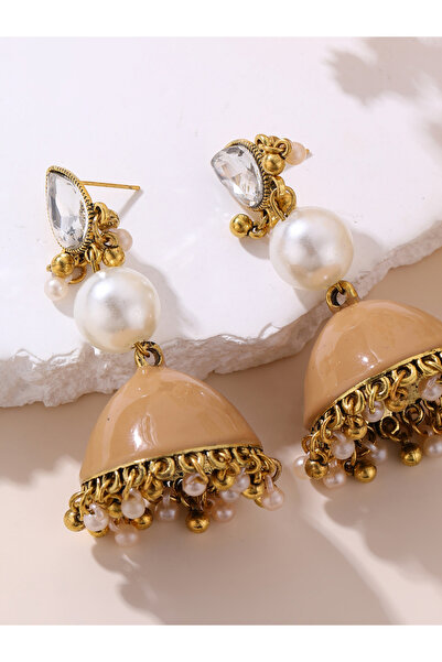 Take Two By Styli Faux Pearl Bell Shape Jhumka Tassel Earrings