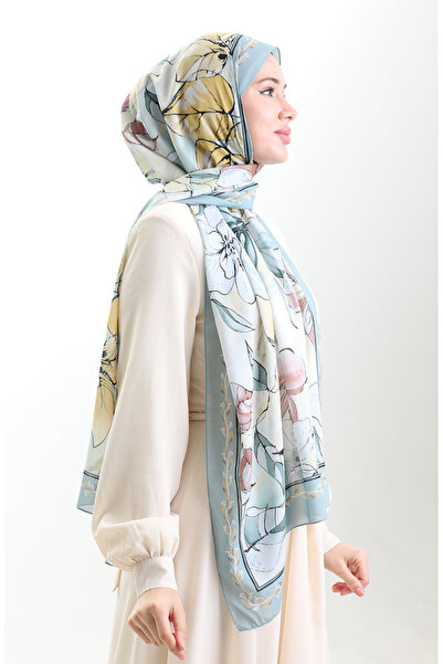 sefamerve Σάλι από γαλλικό μετάξι Hanzade 70330-13 Πράσινο Κίτρινο Μέντα