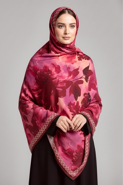 TOFİSA Şal din bumbac din seria Midnight Bloom Roşu - 27986-KIRMIZI