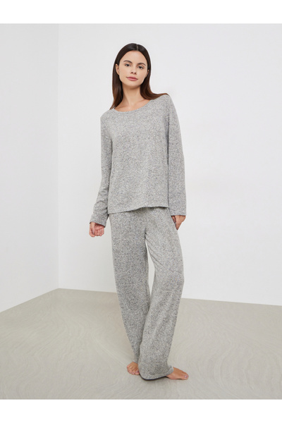 Styli Relaxed Fit Grey T-Shirt and Long Pyjama Set