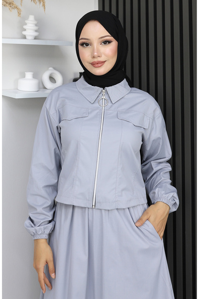 sefamerve Jacket Skirt Two-Piece Set 0184-01 Gray