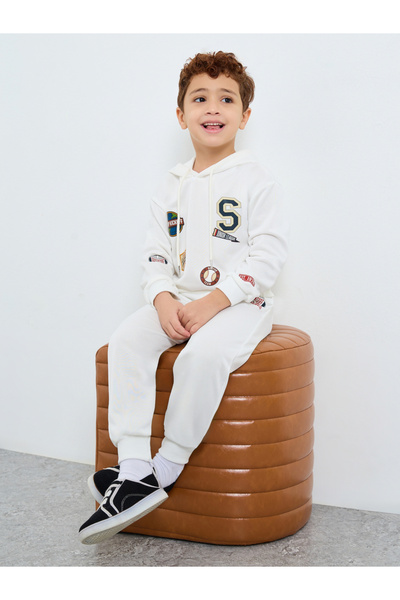 Styli Boys Off White Graphic Print Hoodie and Joggers Set