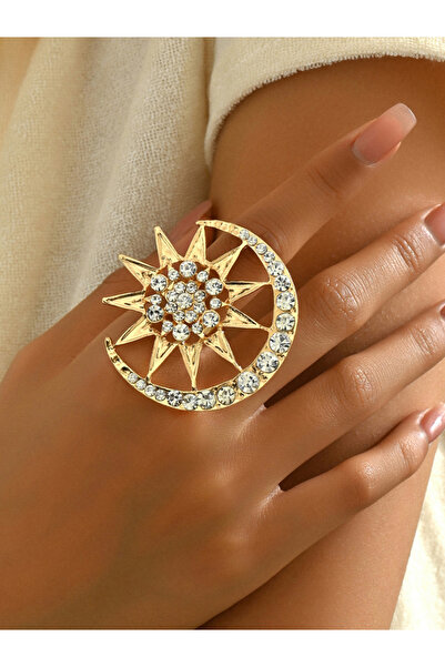 Take Two By Styli Gold Tone Crescent Moon and Star Statement Ring