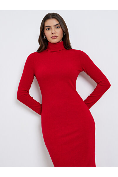 Styli Red Turtle Neck Sweater Midi Dress