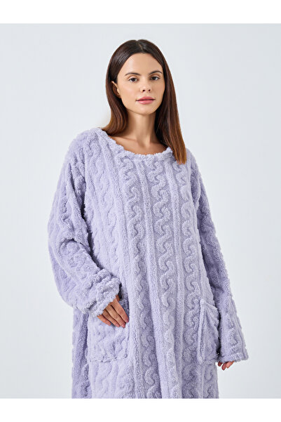 Styli Cable Knit Fleece Nightdress with Pocket Detail