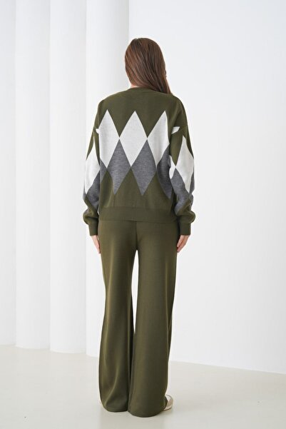 Noi Belis Oversized Plaid Patterned Crew Neck Knitwear Bottom-Top Set Aw25Au0030