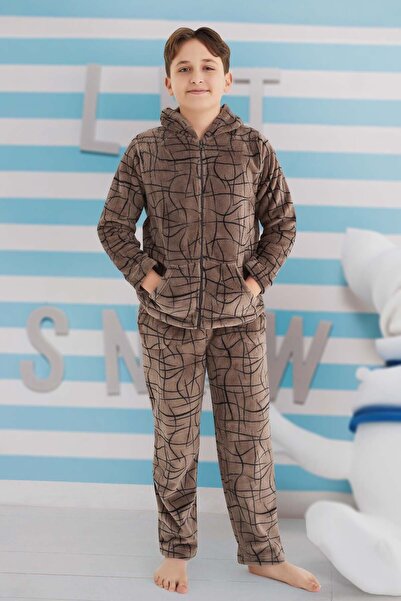 Aydoğan Boy's Fleece Pajama Set 240520 Brown