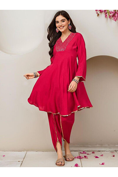 Ishin By Styli Pink Cotton Kurta and Pants Set