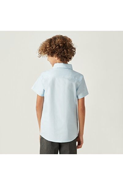 Juniors Solid Shirt with Chest Pocket and Short Sleeves