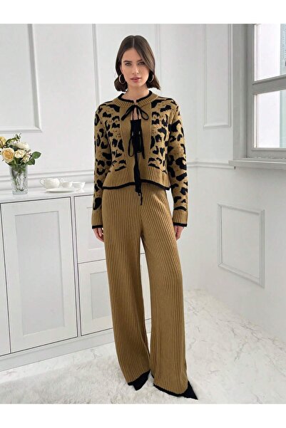 Sea Style Set de tricotaje cu cardigan scurt cu imprimeu leopard