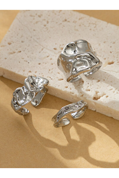 Take Two By Styli مجموعة من 3 خواتم من سبائك الفضة المزخرفة