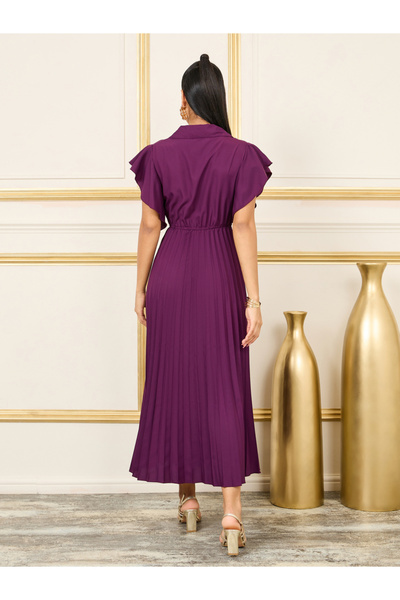 Styli Purple Pleated Maxi Dress with Frill Sleeves
