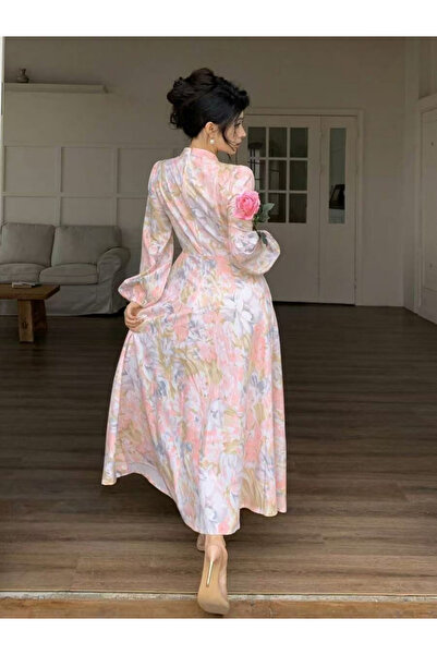 Take Two By Styli All-Over Printed High Neck Ruffled Maxi Dress