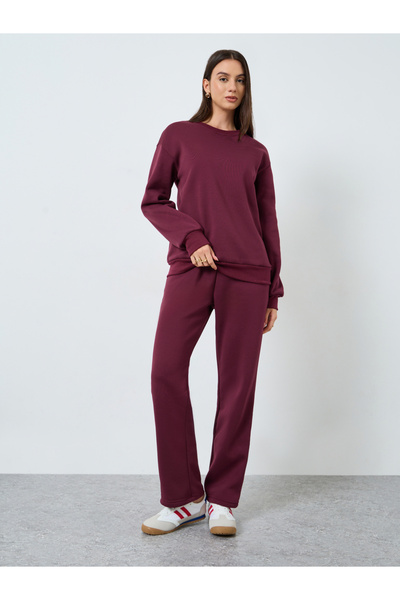 Styli Burgundy Regular Fit Plain Sweatshirt and Joggers Co-ords