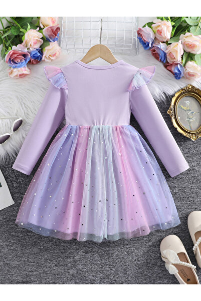 Take Two By Styli Graphic Print Ruffle Detail Mesh Hem Dress