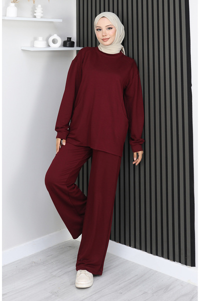 sefamerve Premium υφασμάτινο παντελόνι τουνίκ δύο τεμαχίων 2163-04 Βουργουνδία