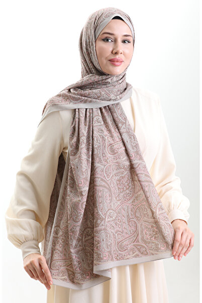 sefamerve Karaca Patterned Mio Shawl 82011-02 Gray Powder