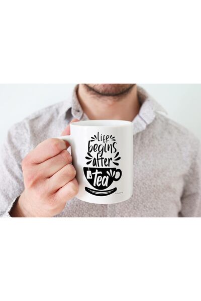 NASAQ Life Begins After Tea - Father's Birthday Mug, 11oz Ceramic, Dishwasher & Microwave Safe